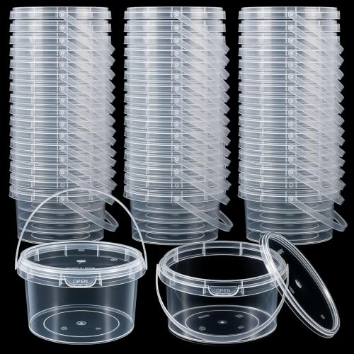 Image of Maxcheck 50 Pcs Plastic Bucket with Lids and Handles Bulk, 12oz, Clear