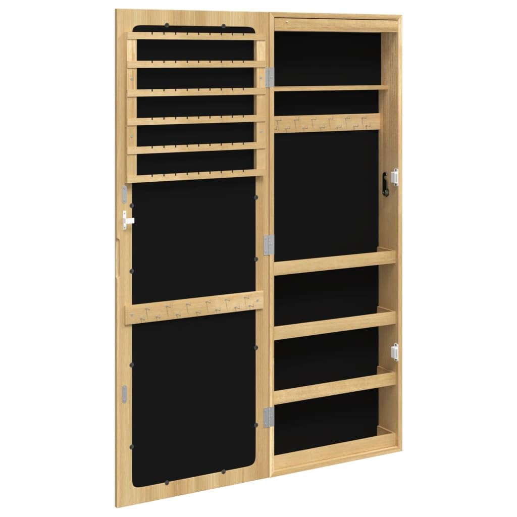 Szafka na biżuterię z lustrem z oświetleniem LED, materiałem drewnopochodnym i materiałem, 37,5 x 10 x 106 cm, zamykana, montaż ścienny do łazienki, sypialni i korytarza, podświetlane lusterko