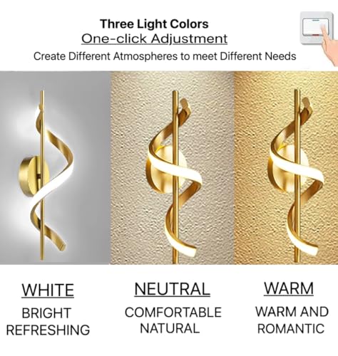 Image of Groeien Pack of 2 | Modern 3 Color LED Wall Sconce Spiral Glow Wall Light for Bedroom Living Room Corridor Lighting Fixtures Wall Mount(Warm+Natural+Coolwhite)(Spiral Glow, 2)