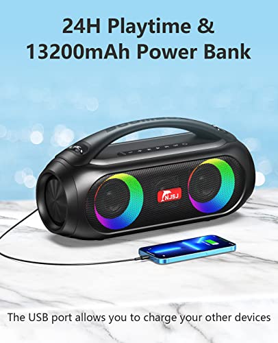 Njsj Portable Bluetooth Speaker With Deep Bass, 40W Ipx6 Waterproof Bluetooth Speakers, Outdoor Wireless Speaker W/Rgb Lights, 24H Playtime/Stereo Pairing/Power Bank/Usb/Aux For Camping, Party, Beach #TOP4
