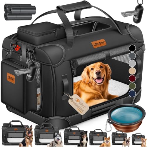 LOVPET® Trasportino per Cani - Box per Cani Pieghevole incl. Borsa per Il Trasporto e Ciotola - Cani e Gatti - casetta per Il Trasporto di Animali Domestici, Nero, XL