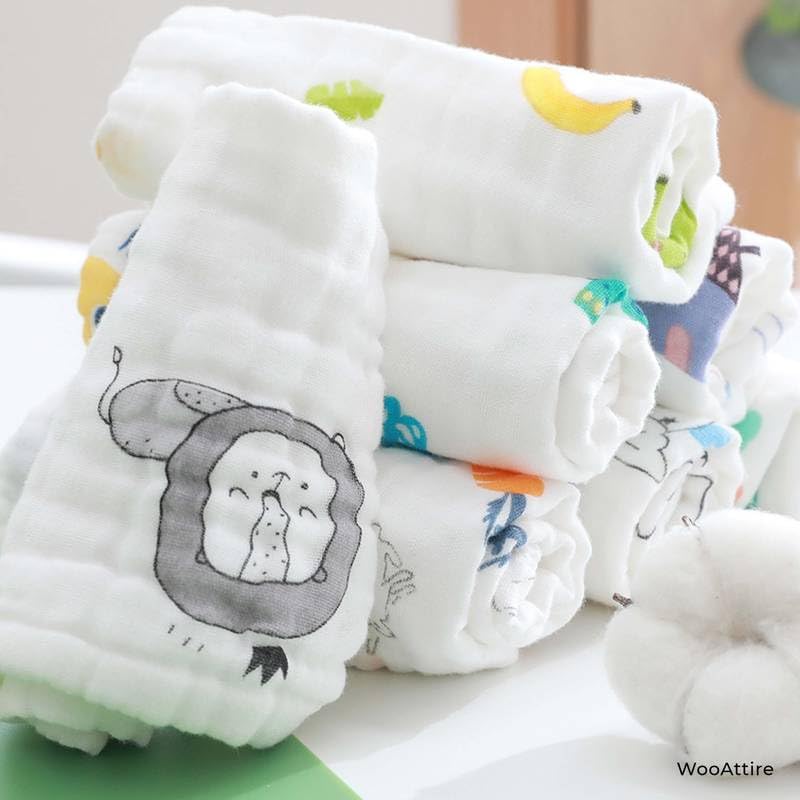 Baby Muslin Cotton Handkerchief Set of 5 | Ultra Soft & Absorbent Baby Face Towels | Newborn Bath, Feeding & Wipe Cloths | Cute Animal Prints-image-26