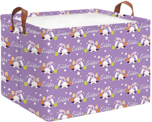 Image of Rectangle Storage Basket with Handles,Collapsible Storage Bin,Books Box,Gift Basket(Purple Easter)