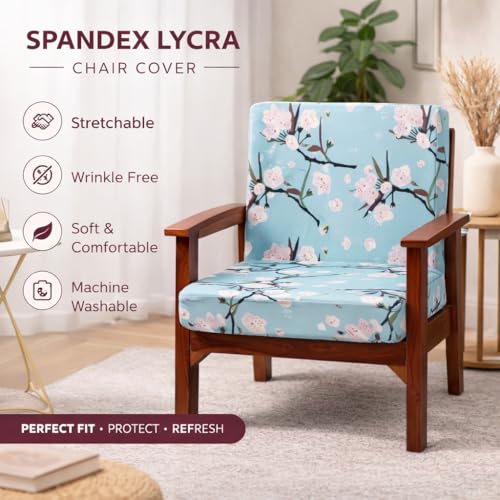 Image of STITCHNEST 'Contour Fit Series' Stretchable Printed Wooden Sofa Cover (Pack of 10) - Elastic Wooden Chair Cover | Wooden Sofa Seat Cover | Size - 20-21 x 20-21 x 3-5 in