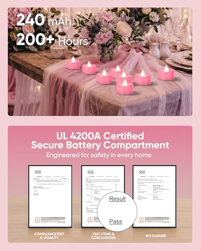 Image of Homemory Pink Tea Lights Candles Battery Operated, Flickering Flameless LED Votive Candles, Pure White Tealights for Bridal Shower, Girl Baby Shower, Valentine's Day, Romantic Decor, 50-Pack