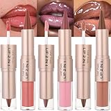 MooGlamor 3 Pcs Lip Liner and Gloss Set 2 in 1 Lipstick with Dual-Ended and Smooth Buildable Lip Gloss for Women Lip Combo Makeup (3 Pcs Glossy #04#05#06)