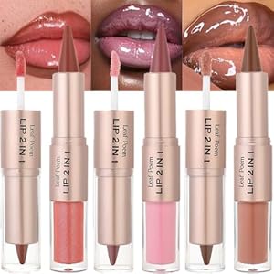 3 Pcs Lip Liner and Gloss Set 2 in 1 Lipstick with Dual-Ended and Smooth Buildable Lip Gloss for Women Lip Combo Makeup (3 Pcs Glossy #04#05#06)