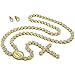 Iced Out 36" Gold Rosary Cluster Simulated Diamond Chain Necklace Cross 14K Finish