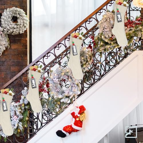 ZIFTY Personalized Christmas Stockings Bulk with Names Set of 4 18 Inches White Knitted Xmas Stockings Soft Warm Double-Sided Classic Decoration for Family Holiday Party Christmas Ornaments (Ivory) by ZIFTY - Image 5