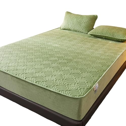 Sábana ajustable de franela suave de lujo, bolsillo profundo for colchón, protector de colchón de terciopelo acogedor for un sueño cálido en invierno, ajuste transpirable y seguro.(Green,150x200cm)