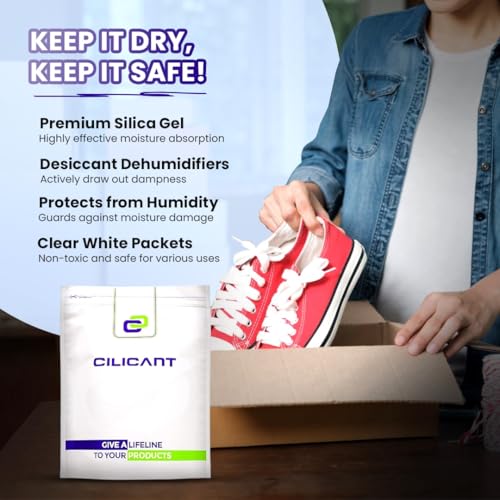 Image of CILICAnt 5gm 50 pcs Silica Gel Moisture Absorber Desiccant, Mix of White & Orange Sachets | Prevents Moisture Damage of Shoes, Jewelry, Leather & Camera Bags, Kitchen Cabinets or Electronics