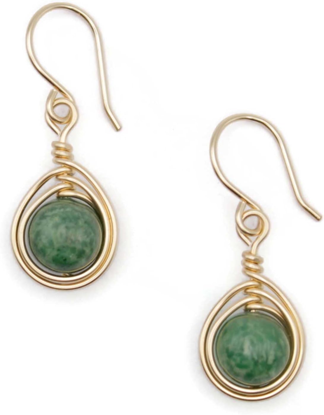Pillar of Salt Studio Handcrafted Earrings Yellow Gold-filled Wire Wrap with African Jade Gemtones (3/4" drop)