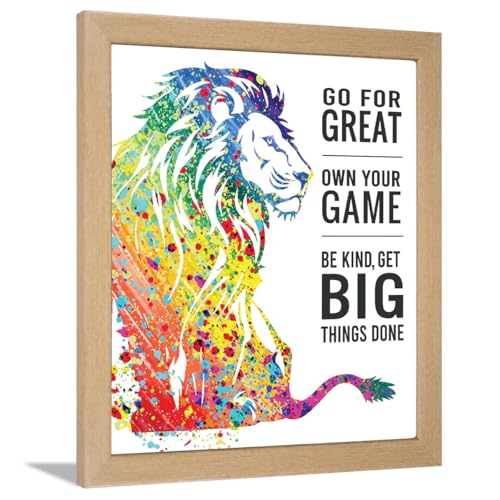 Image of Chaka Chaundh Engineered Wood - Go For Great Own Your Game Be Kind,Get Big Things Done Photo Frames For Wall - Motivational Quotes Frames - Lion Poster With Frame,14 X 11 Inches,Multicolor