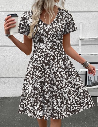 Image of Zeagoo Womens Summer Dress Casual Swing Sundresses Floral Ruffle Short Sleeve Wedding Guest Dress Beach Mini Dress 2026