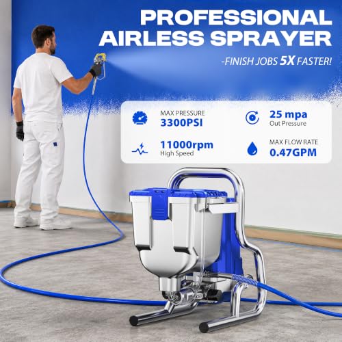 Image of Airless Paint Sprayer, 1400W High Efficiency Electric Paint Sprayer, 3300PSI Cart Thinning-Free Airless Sprayer with Extension Rod and Wheels, for Home, Yard, Garden, Commercial Use，Blue
