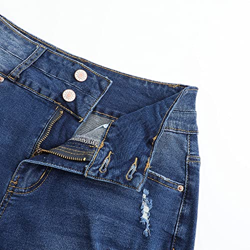 Image of THUNDER STAR Women Mid Rise Ripped Stretchy Jeans Shorts Frayed Raw Hem Casual Denim Shorts
