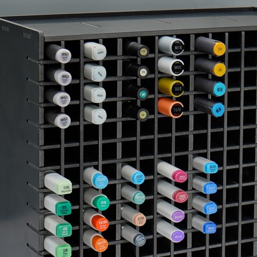 Image of SANFURNEY Marker Pen Organizer Holder for 240 Markers, Art Supply Storage Rack, Desktop Colored Pencils Holder Storage Case for Home Classroom Office - Black