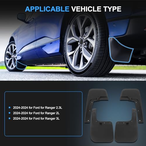 Image of ECCPP 4Pcs Mud Flaps Splash Guards 2024 for Ford Ranger 2.0L 2.3L 3.0L Front & Rear Mud Guards