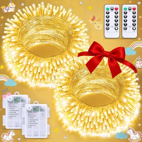 JMEXSUSS 2 Pack Battery Operated String Lights for Bedroom, Total 66ft 200 LED Ramadan String Lights...