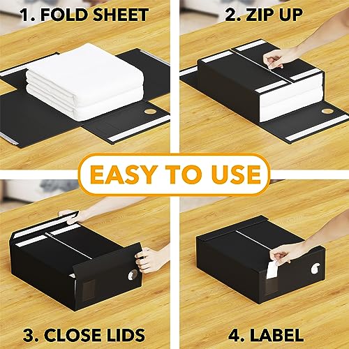 Image of SpaceAid 4 Pack Bed Sheet Organizers and Storage, Foldable Sheet Organizer for Linen Closet, Sheets Set Folder Keeper with Window XL (Queen & King Size) Organizing Bedding Container, Black