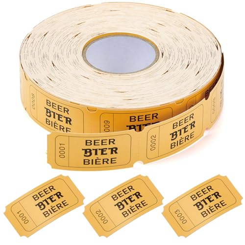 Nezyo Rollo de Fichas 1000 Hojas de Fichas Perforadas Rollo de Tokens de Comida con Números Consecutivos Rollo de Fichas de Bebidas Fichas Rasgable para Tiendas Bar Boda Cumpleaños(Amarillo,Beer)