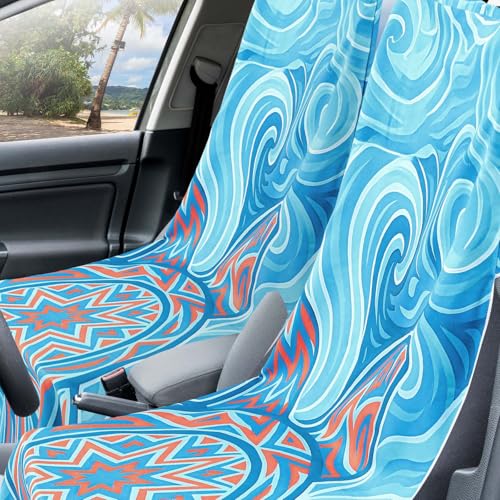 Image of Hahafelt 2 Pack Car Seat Towel Cover with Storage Bag, Colorful Sea Turtle | 63 x 32 in Car Towel Seat Cover Non Slip Waterproof, Gym Workout Swimming Running, Machine Washable Sweat Absorbent Protector