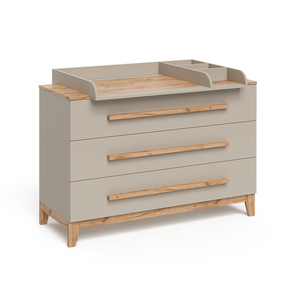 VitaliSpa Cambiador Malia, Cachemira/Artesanal, 133.2 x 98 cm con 3 cajones, con Cambiador extraíble para Usar como cómoda