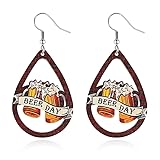 RLHRNDE Beer Wine Mug Earrings for Women Girls Handmade Funny Wooden Oktoberfest Earrings Wood Lightweight Beer Festival Costumes Outfits Accessories Hawaiian Summer Jewelry Gifts (Beer)