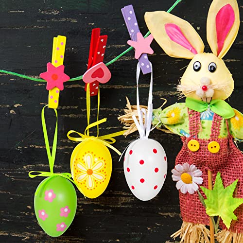 Garma 36 PCS Easter Hanging Plastic Eggs Decorations Colorful Eggs Painted Ornaments with Bow, Easter Tree Ornaments Decor for DIY Crafts Party Favor Home Decor Pascua Exchange Gifts by Garma - Image 6