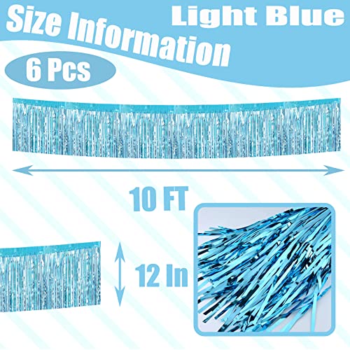 Image of 6 Pack 10 Feet Foil Fringe Garland Metallic Tinsel Streamers Banner Wall Hanging Curtain Backdrop Banner for Parade Floats, Thanksgiving, Christmas, Birthday, Halloween Party Decorations(Light Blue)