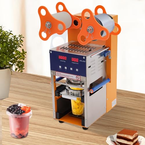 Automatische Becherverschließmaschine 400W mit Display Versiegelungsmaschine Bubble Tea Maschine 400-600 Tassen/h Verschließmaschine 95mm Durchmesser Temperaturregelung für Milchtee, Kaffee, Smoothies