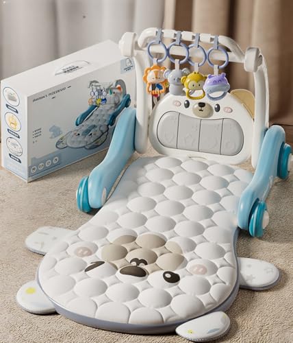 WGM4 in 1赤ちゃんのおもちゃベビージム プレイジム&ウォーカー 押し車 室内遊具 ピアノプレイジム 折りたたみ コンパクト あんよでキック 感覚が育つ 知育キューブセット 収納便利 知育おもちゃ付き 赤ちゃん ベビー おもちゃ 0歳 お昼寝 洗濯可