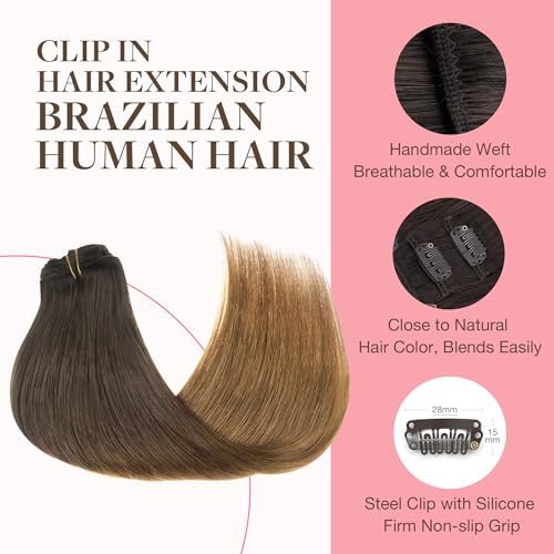 Image of GOO GOO Clip in Hair Extensions Real Human Hair, Remy Human Hair Extensions Clip ins for Women, Natural Human Hair, 18inch 120g 7Pcs, 1D /2C /4E Chocolate Dip Color Melt