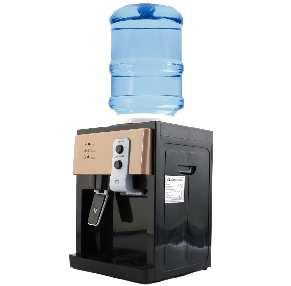 Top Loading Countertop Water Cooler Dispenser, 3 Temperature Settings with Hot Cold ?46-59?? and Room Temperature Water, Holds 1.2 to 5 Gallon Bottles Hot & Cold Water Dispenser