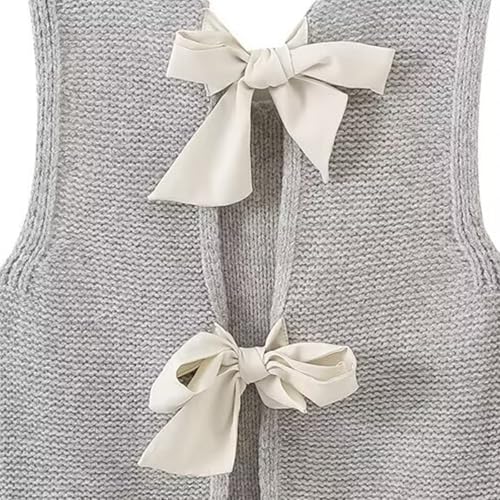 Image of Yuemengxuan Sweater Vest for Women Fall Knit Crop Cardigan Vest Bow Tie Back Sweater Vest Tank Tops Streetwear