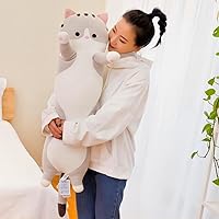 Vista 18 de Cat Soft Plush Pillow Cute Cat Body Pillow, Long Stuffed Cat Plush Cat Stuffed Animal Toy Kitten Long Throw Pillow Gift for Kids White