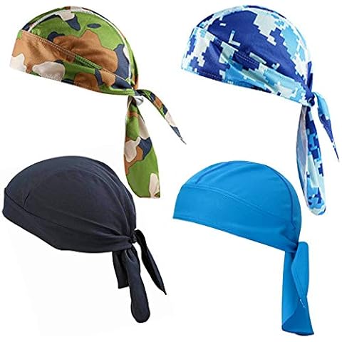 Bandana Cap Baumwolle, Senteen 4pcs Bandana Hat Atmungsaktiv Bandana Kopftuch Schnelltrocknend Pirat Kopftuch Mütze Bandana Bunt Sportzubehör Bandana Cap Camouflage Für Wandern Klettern Laufen Fahrrad Cover