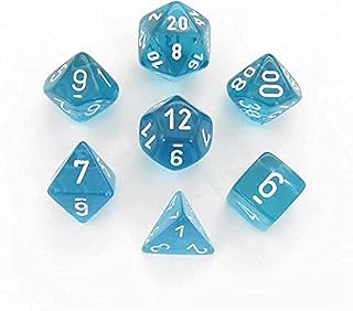 DND Dice Set-Chessex D&D Dice-16mm Translucent Teal and White Plastic Polyhedral Dice Set-Dungeons and Dragons Dice Includes 7 Dice - D4 D6 D8 D10 D12 D20 D%, Various (CHX23085)
