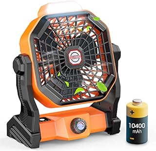 Drchop Portable Fan Rechargeable, 10400mAh Battery Operated Powered Fan, Outdoor Camping Fan with Light & Hook, Personal USB Desk Fan, for Bedroom, Table, Home, Office, Tent, Travel (Classic Orange)