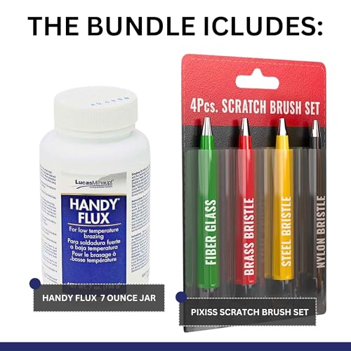 Image of Handy Flux 7oz with 4-Piece Pixiss Scratch Brush Pen Set - Includes Fiberglass, Brass, Steel, and Nylon Brushes for Soldering, Rust Removal, Circuit Board Cleaning, and Polishing