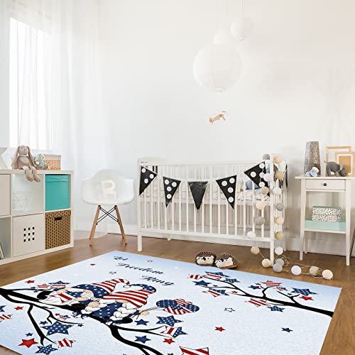 Independence Day Area Rug For Bedroom Living Room- Patriotic American Star And Gnome Contemporary Floor Carpet Comfy Runner Rug Nursery Playmats Home Decor Mat, #TOP2