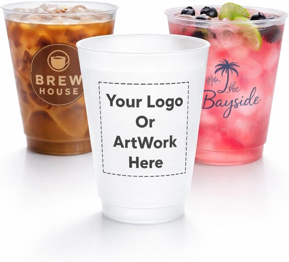 12oz Customizable Frost Flex Cups – Personalized Reusable Plastic Cups for Parties, Weddings, Events & Businesses – Bulk Printed Drinkware (12oz-100pcs)