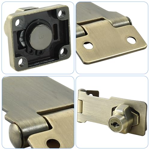 Image of Bivethoi 2Pcs Keyed Hasp Locks 3 Inch Twist Knob Keyed Locking Hasp, Stainless Steel Hasp LatchesKeyed Different for Small Doors, Cabinets (Antique Bronze)