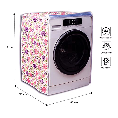 Image of Classic Front Load Washing Machine Cover for IFB 9 Kg, 9.5 Kg, 10 Kg, 10.5 Kg, 11 Kg (72cmsX63cmsX81cms, White & Pink Flower, X-Large)