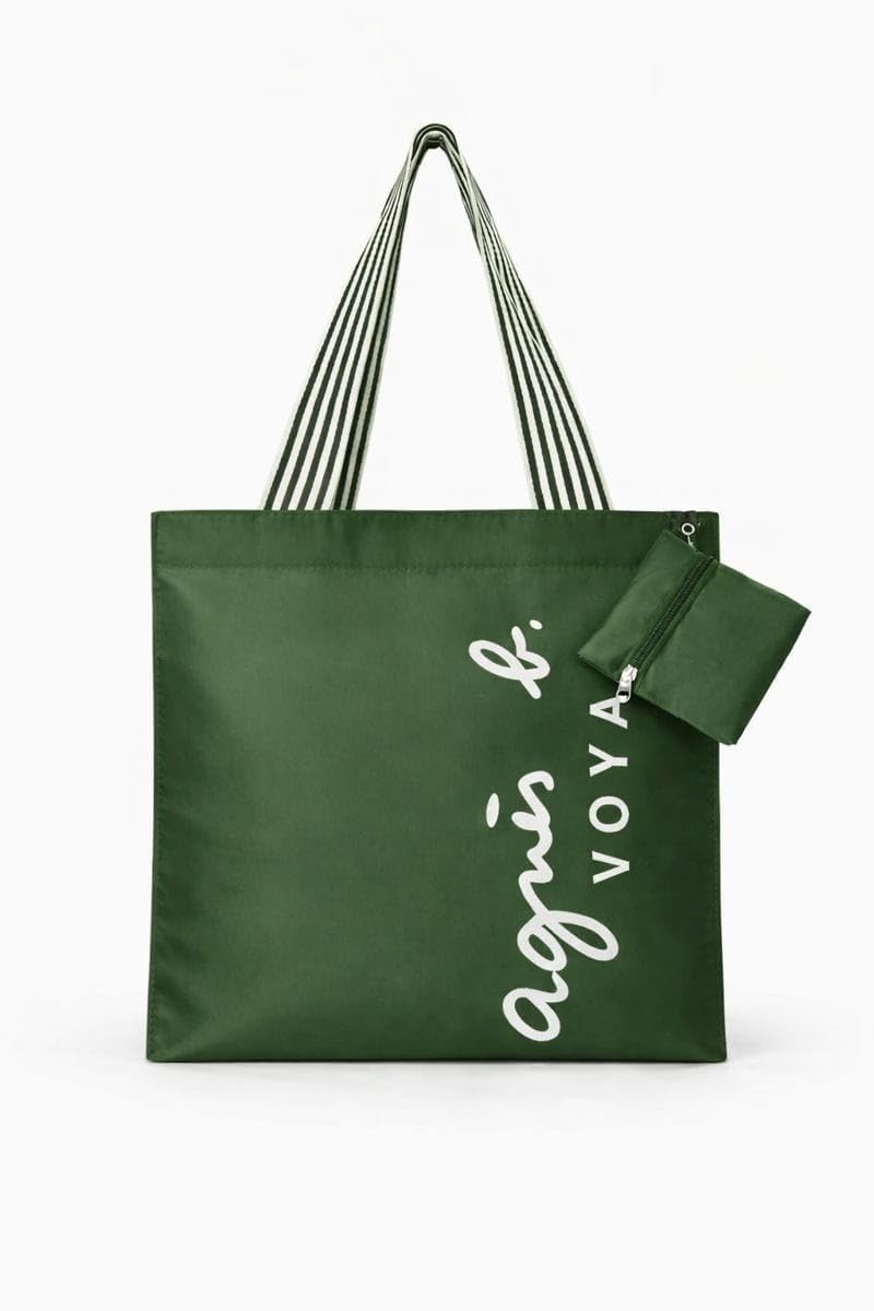 Women's Tote Bag with Striped Handles and Pouch, Green, Stylish Daily Use Office and Casual Carry Bag-picture-49