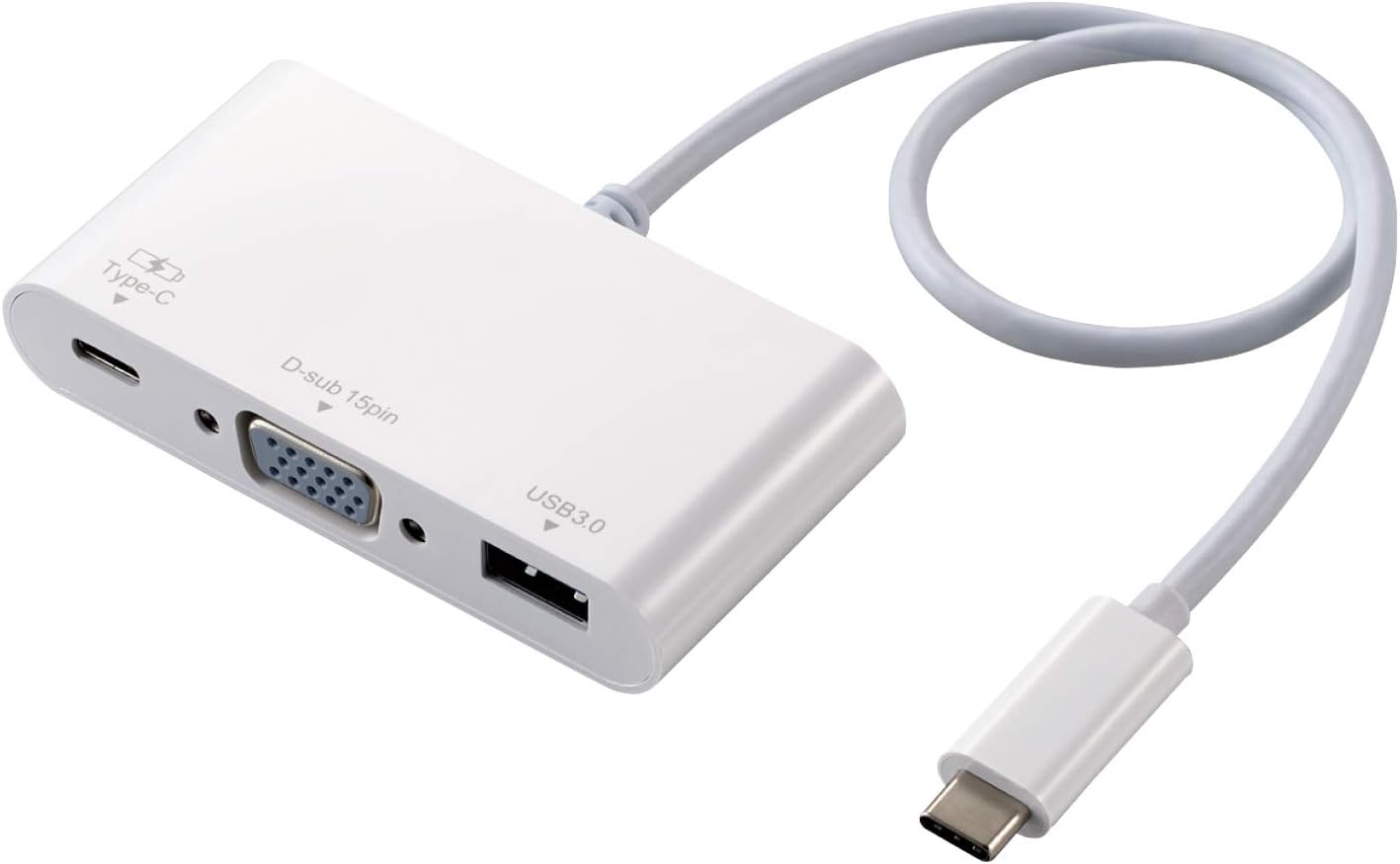 ELECOM Type-C Docking Station, PD Compatible, Charging & Data Transfer, Type-C x 1, USB 3.1 (Gen 1) x 1, D-sub x 1, Cable Length 30 cm, White, DST-C14WH