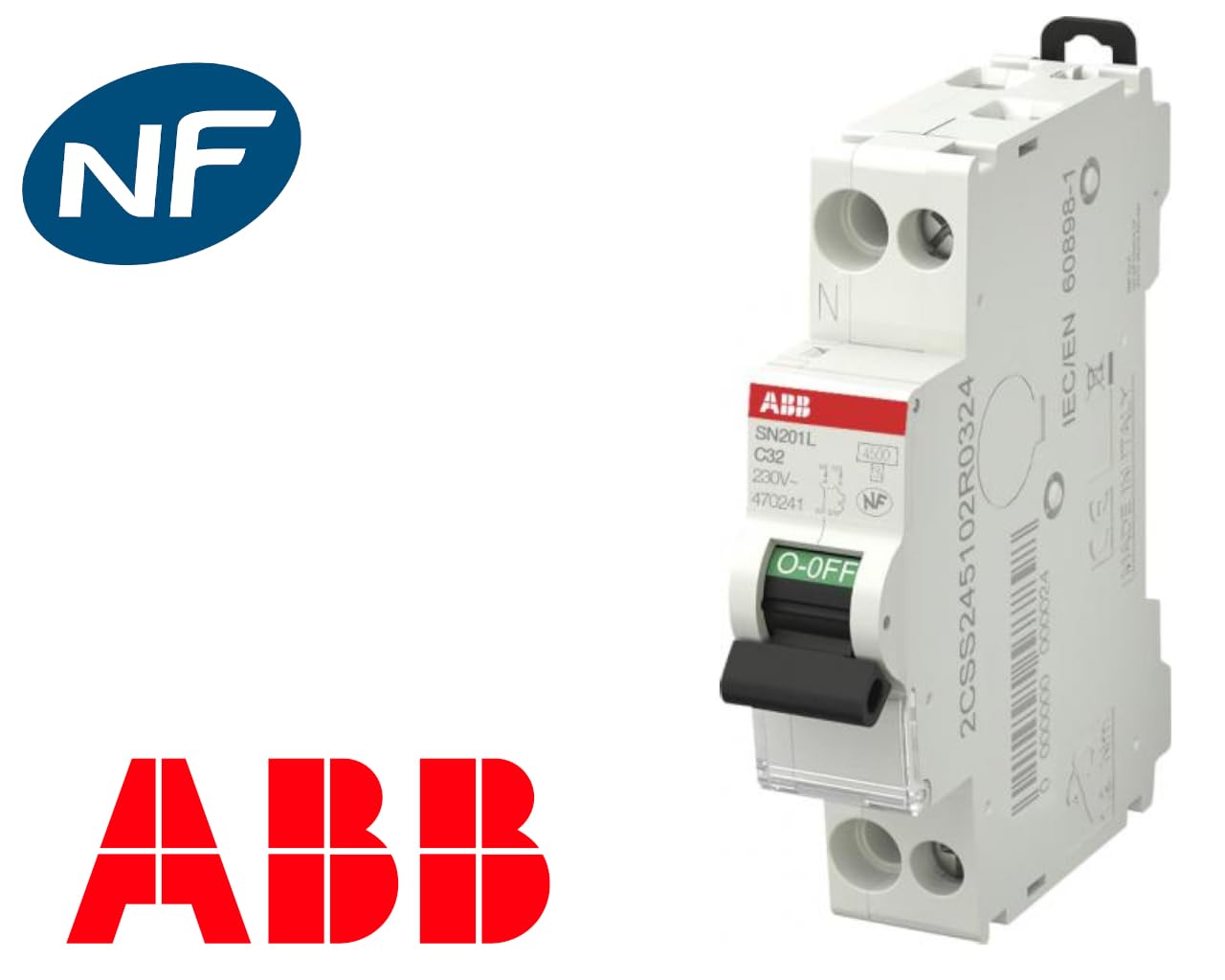 Disjoncteur Phase Neutre ABB 32A Courbe C - Protection Circuits Électriques | Pour Tableau Résidentiel