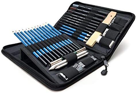 AGPTEK Drawing Kit (41-Piece Set) Including Sketch Pencils, Pastel Pencils, Erasers, Knife, Pencil Extender, Sharpener, Sketch Book(50 Sheets) & Carry Case for Teens Kids Adults