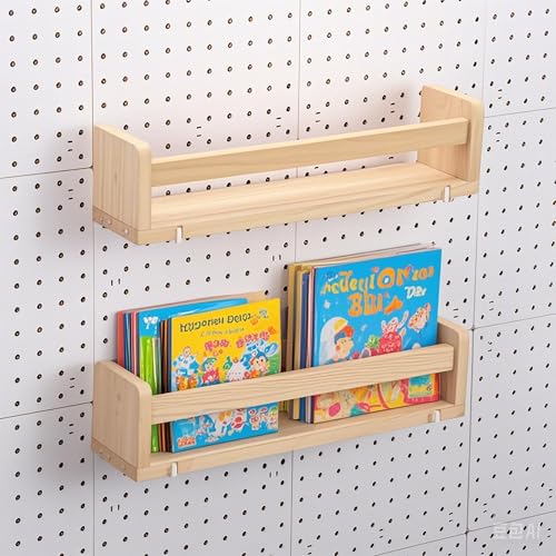 Marsui 2 Pack Pegboard Shelves Kit Wooden Peg Board Shelf with Brackets Kitchen Spice Storage Rack Organizer Peg Board Shelves Display Pegboard Accessories for Garage, Home, Tool Shed, Workbench