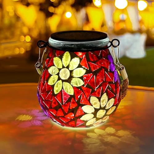 Lanterne solaire suspendue étanche IP65 en verre pour table jardin et chemin de pelouse